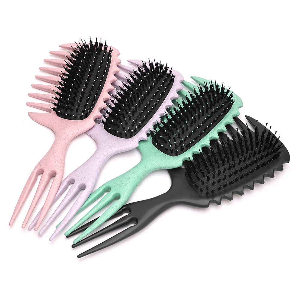 Peine antiestático, cepillo de estilismo para rizar, cepillo de masaje con cojín de aire de dientes anchos de 3 puntas para salón en casa, cabello rizado, uso en seco y húmedo