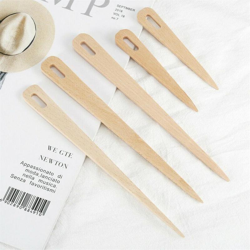 5pcs Wood Hand Loom Stick Wooden Shuttle Tapestry Weaving Knit Handcrafts Tool DIY Big Eye Needle Tapestry Wooden Weaving Tool