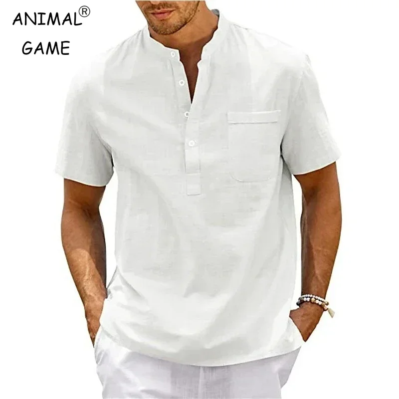 Zomer katoenen poloshirts voor heren met korte mouwen, effen kleur, losse trui, dunne, zachte, ademende T-shirt met knopen