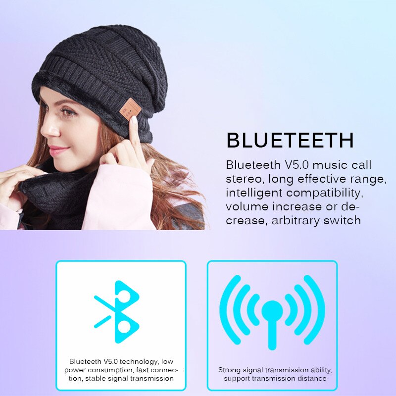 Gorro con Bluetooth V5.0, bufanda, auriculares inalámbricos, gorro para exteriores, invierno, esquí, montar