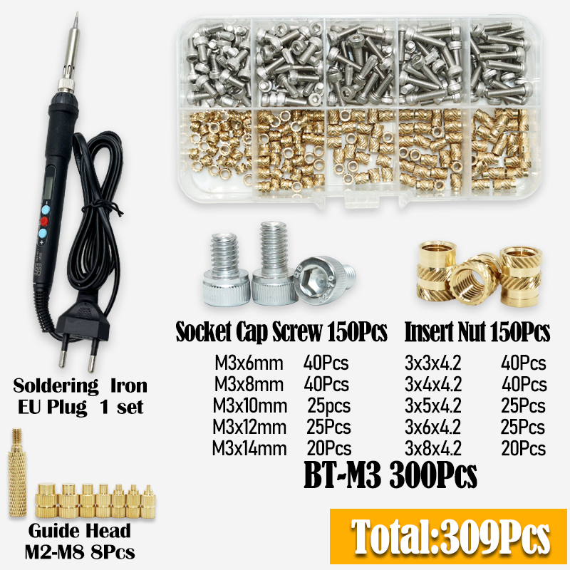Messing Inzetmoer Met Soldeerbout Tip Set 3d Printer Melt Gekartelde Warmtedraad Insluiting Koperen Moeren 304 Roestvrijstalen Schroef: Zilver
