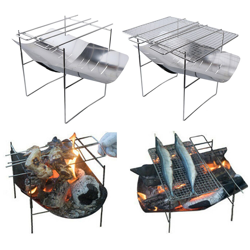 Folding Barbecue Grill Rack Portable Stainless Steel Outdoor Camp Firewood Stand for Household Kitchen BBQ Supplies