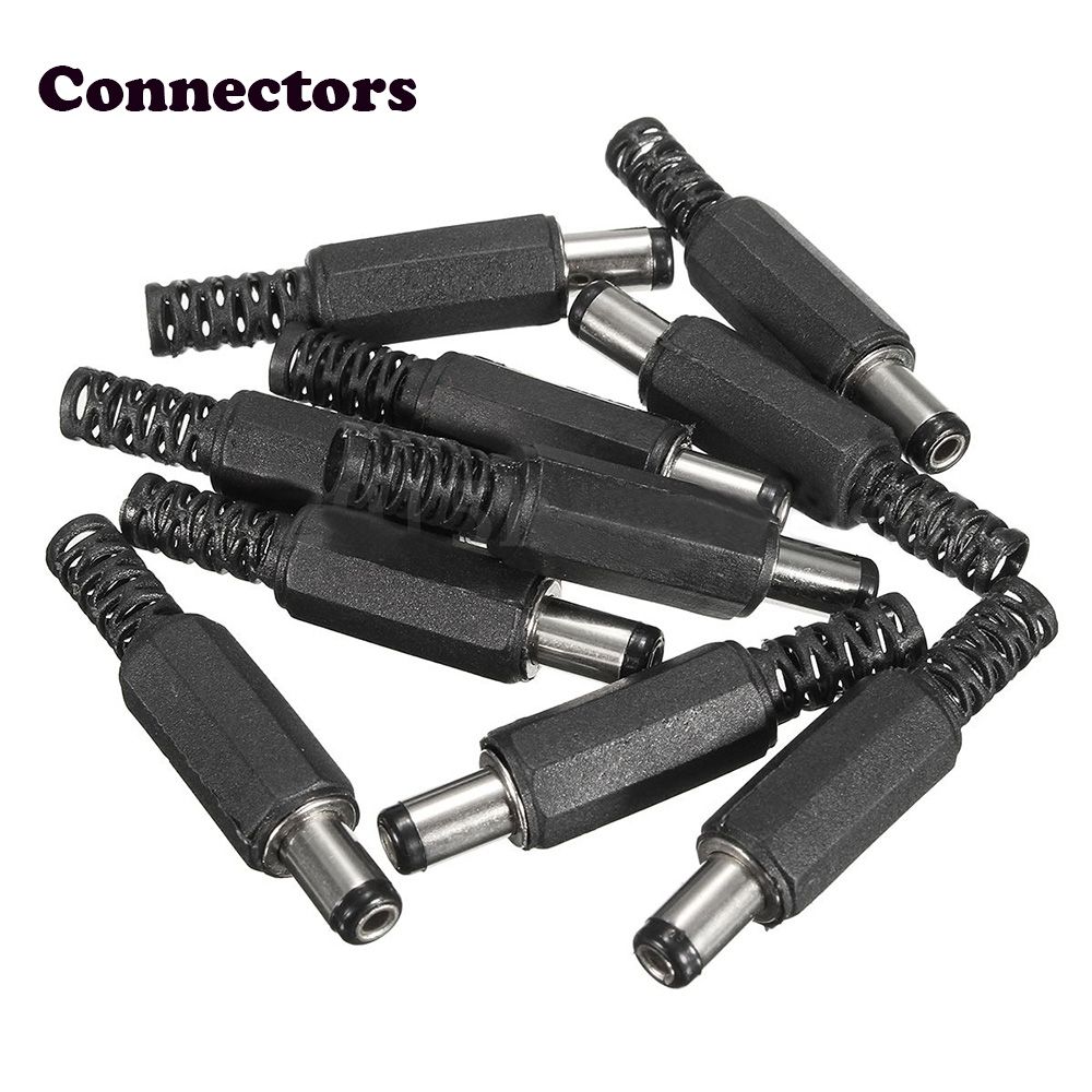 10Pcs Black plug adapter Practical Durable Male Solder DC Power Barrel Tip Socket Plug Jack Connectors 5.5mm x 2.1mm