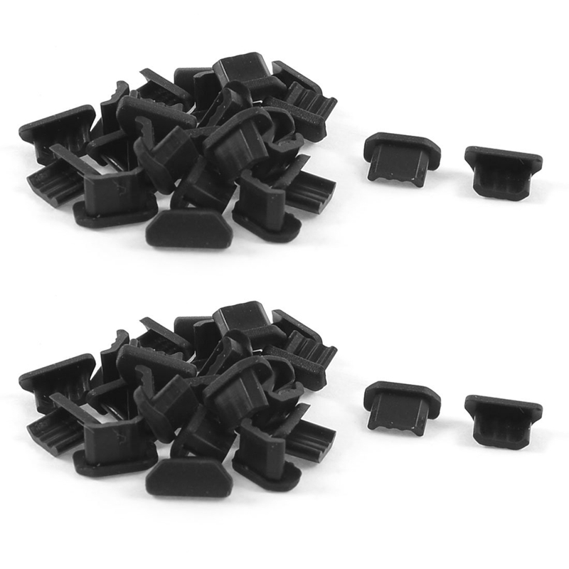 50 pcs anti-dust black soft plastic dock cover micro-usb port ear jack