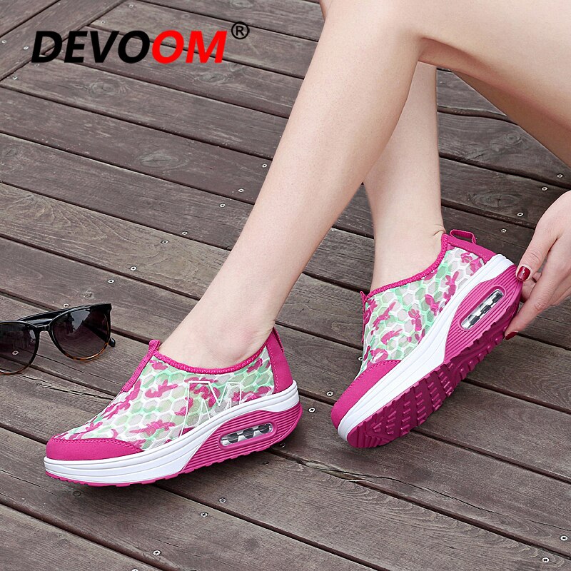 Summer Female Slimming Shoes Sneakers Women Breathable Hollow Toning Shoes Platform Fitness Sport Air Cushion Swing Shoes