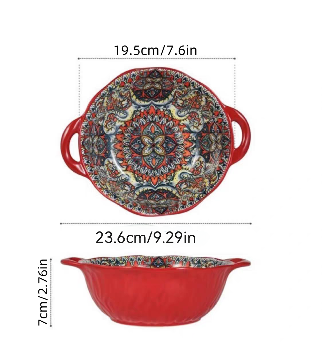 Tigela de sopa de cerâmica estilo boêmio com alça, design seguro para micro-ondas em relevo, ótimo para servir sopa, saladas, macarrão ramen: Borgonha