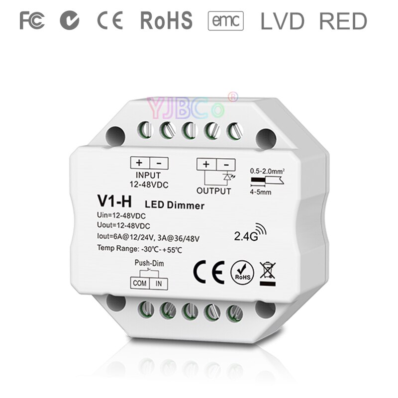 Controlador Led de atenuación sin escalones V1-H de 2,4G RF regulador led de un solo color Dim 24V DC 12V 36V 48V para cinta de led de único color