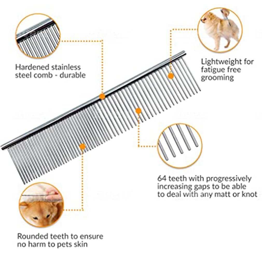 Grooming Comb Stainless Steel Dog Cat Grooming Comb Row Teeth Needle Hair Trimmer Grooming Comb Medium Teeth Grooming CombM