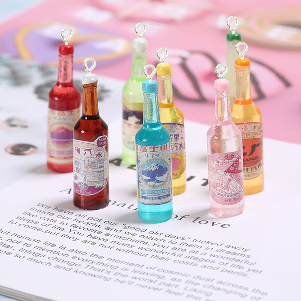 Yamily 10 stück/harz-fruchtsaftflaschen-anhänger, rosa getränkeanhänger, diy-schmuckherstellung für schlüsselanhänger, ohrringe und halsketten: Gemischt