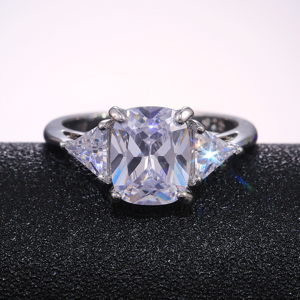 Anillo de plata de primera ley y circón para mujer, sortija, plata esterlina , Circonia cúbica, zirconia, circonita, zirconita, zirconita, cuadrado, color blanco, , cuatro garras
