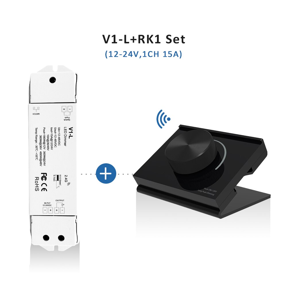 Led Dimmer 12V 24V 5V 36V Desk Mount Rotary Panel 2.4G Rf Pwm Afstandsbediening knop Dimeer Schakelaar Voor Enkele Kleur Licht Strips: V1-L and RK1 Set
