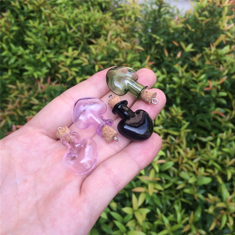 Cute Heart Bottles Pendants Metal Ring Mini Colors Bottles Wishing Pendants Diy Glass Jars Mix 7 Colors