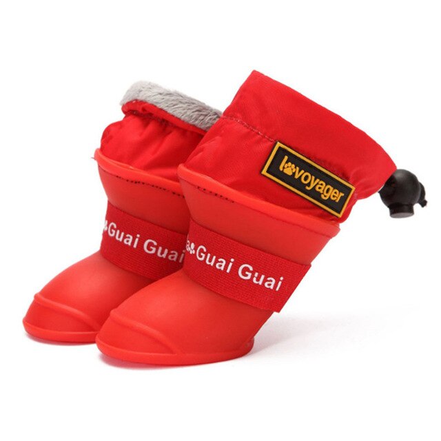 Yomiga Dog Rain Boots Small Medium Dogs Waterproof Winter Warm Puppy Snow Boots Fleece Soft Silicon Adjustable Anti-Slip: RED / 2XL