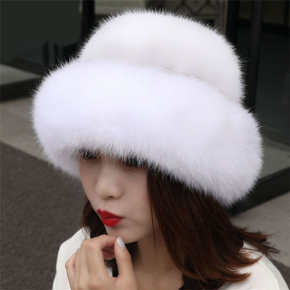 1PC sztuczne futro z lisa czapki czapki kobiety dziewczyny stałe miękkie zagęszczony Furry berety kapelusz pani elegancka zima odkryty wiatroszczelna ciepła czapka: white