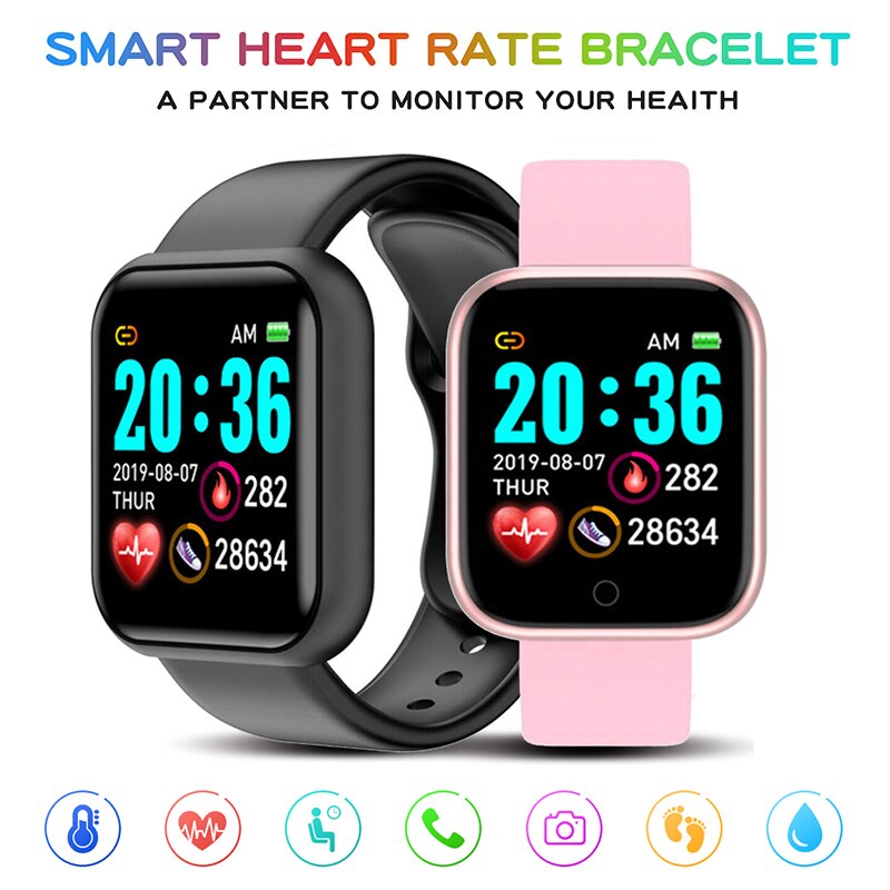 Smart Horloge Vrouwen Mannen D20 Smarthwatch Hartslag Gezondheid Monitoring Bloeddruk Sport Tracker Smart Polsband Bloed