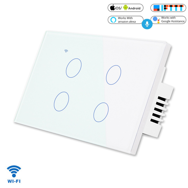 US/AU Standard Tuya/Smart Life APP Remote Control Light Switch,1/2/3/4 Gang 1 Way Smart Home WiFi Wall Touch Switch: 4gang white