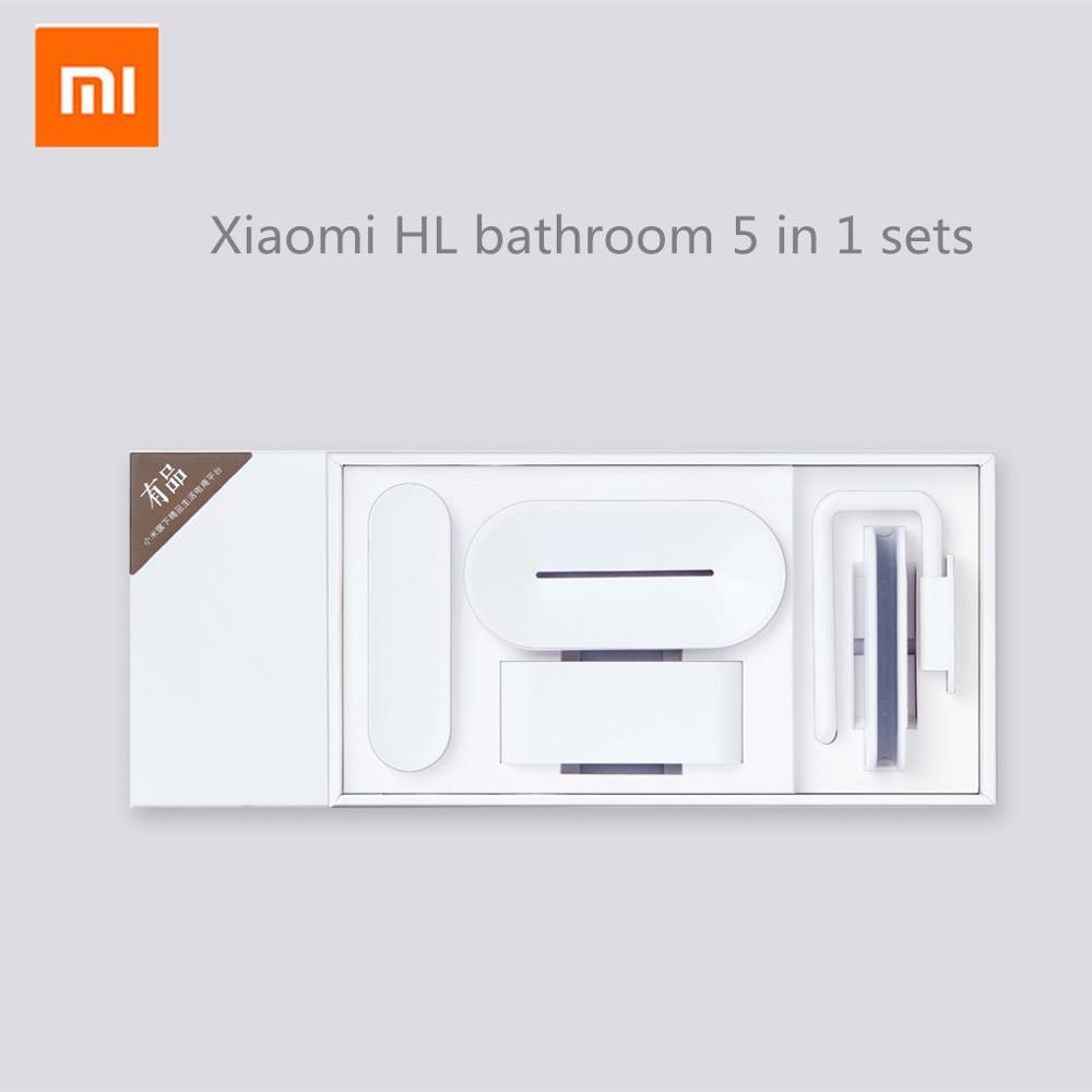 Original xiaomi mijia hl badeværelse 5 in1 sæt til sæbe tandkrog opbevaringsboks og telefonholder til badeværelse brusebadeværktøj: Default Title