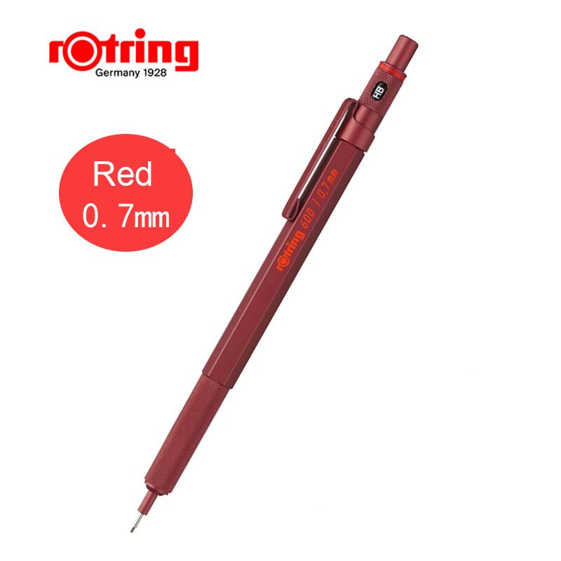 Rotring 600 Mechanical Pencils 0.5mm 0.7mm Drawing Sketching Pens Metallic Body Hexagon Holder: Red 0.7mm