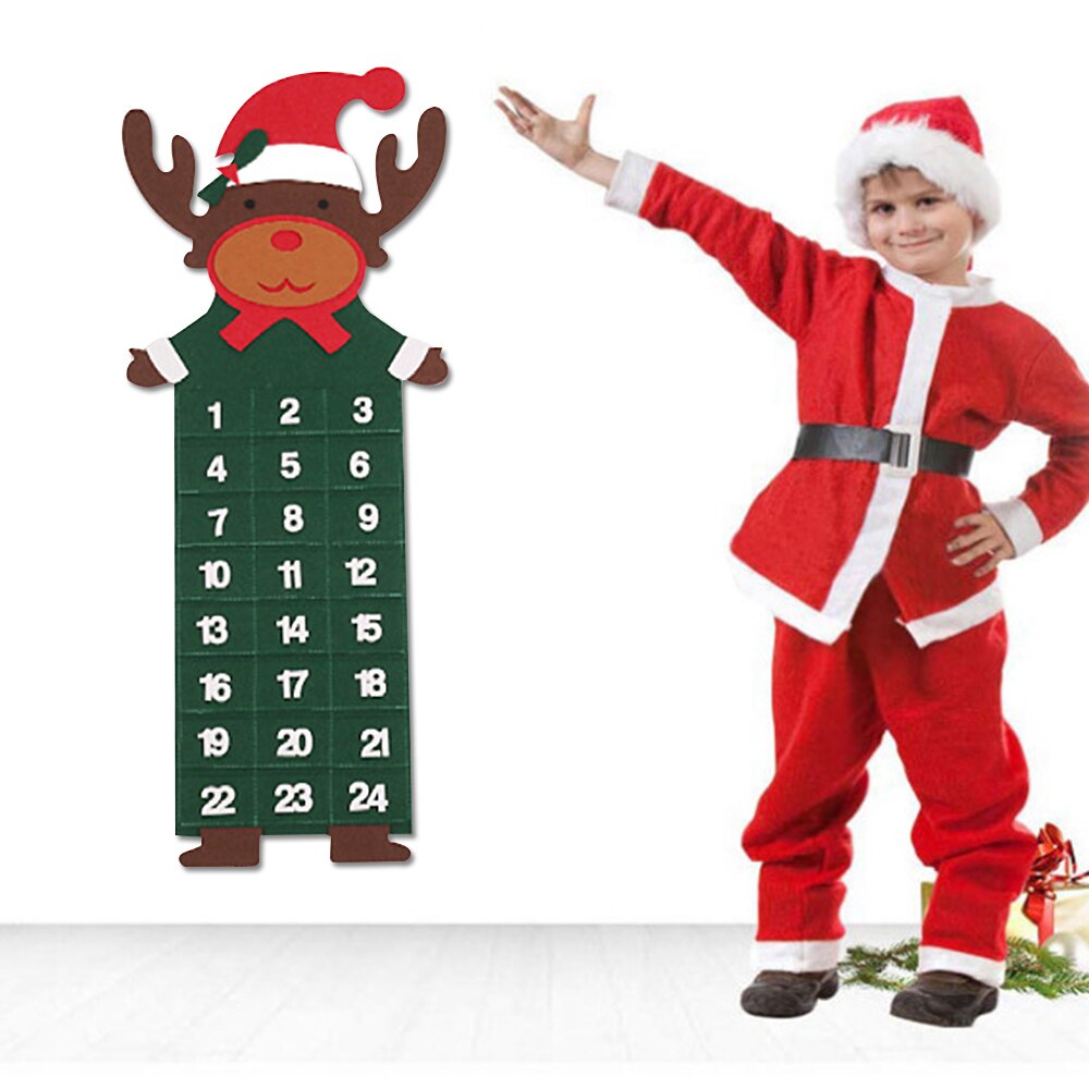 Calendrier de l'Avent en Feutre avec Poches - Thème Père Noël - Tissu Non-tissé - Déco Compte à Rebours Fêtes
