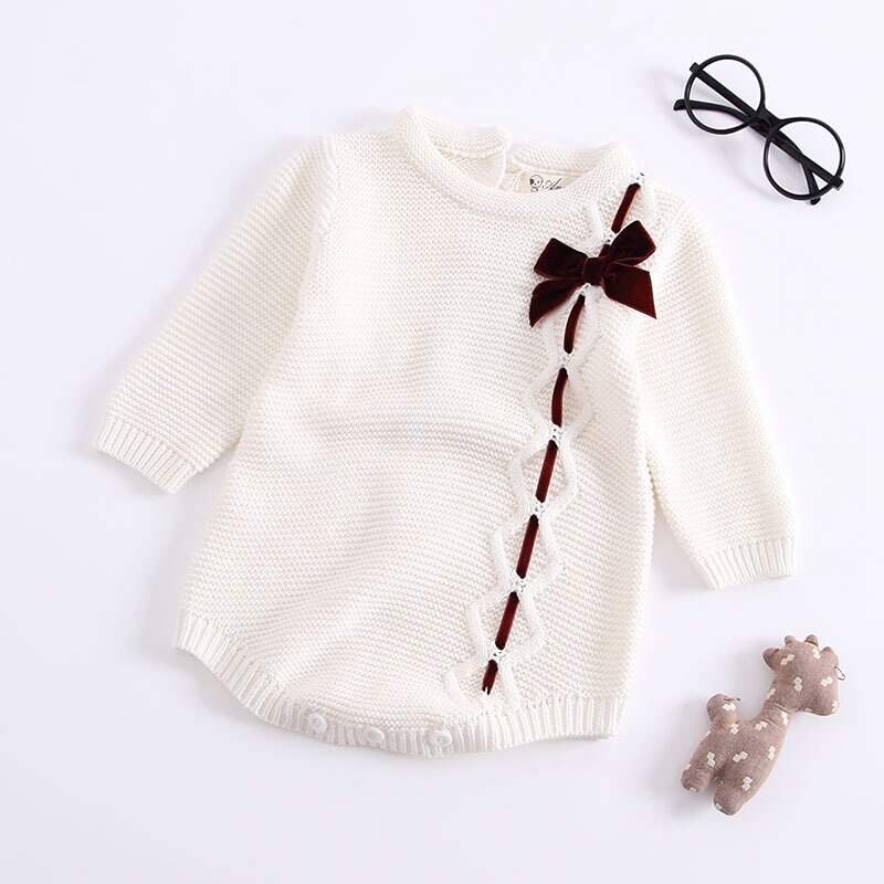Meisje Baby Baby Truien Lange Mouw Herfst Kinderen Meisjes Leuke Doop Mooie Kintting 0-24M Meisjes bodysuit Truien: White / 18m
