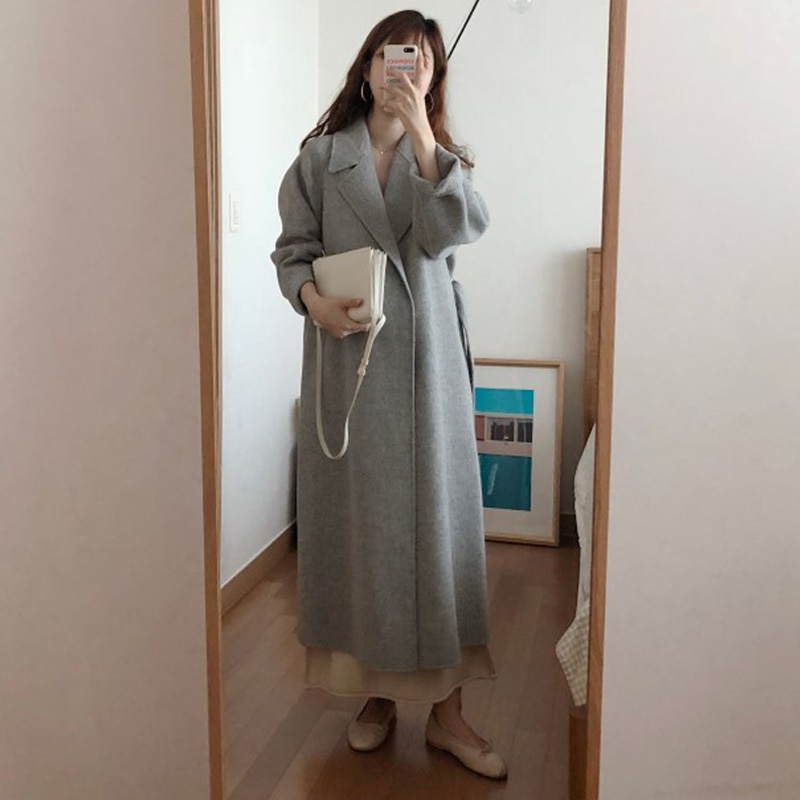 Vrouwen Koreaanse Winter Lange Overjas Uitloper Jas Losse Plus Size Vesten Volledige Mouw Manteau Femme Hiver Elegante