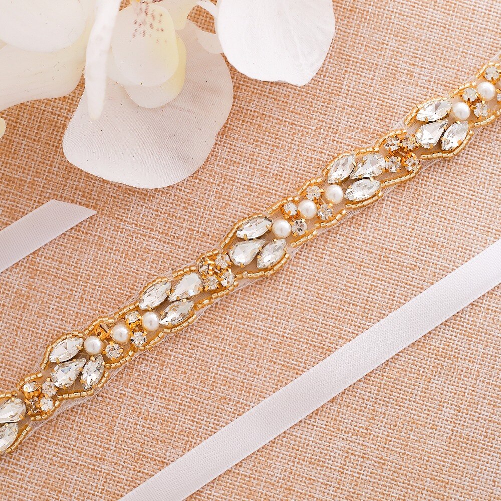 Sesthfar Strass Bruids Riem Goud Crystal Bridal Sash Diamanten Bruiloft Riem Voor Vrouwen Avondjurk