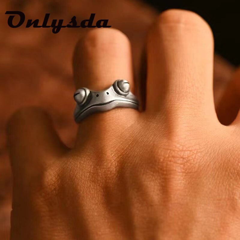 Rostfritt stål ring groda retro personlighet djur unisex röd granat groda öppna justerbara ringar fina smycken