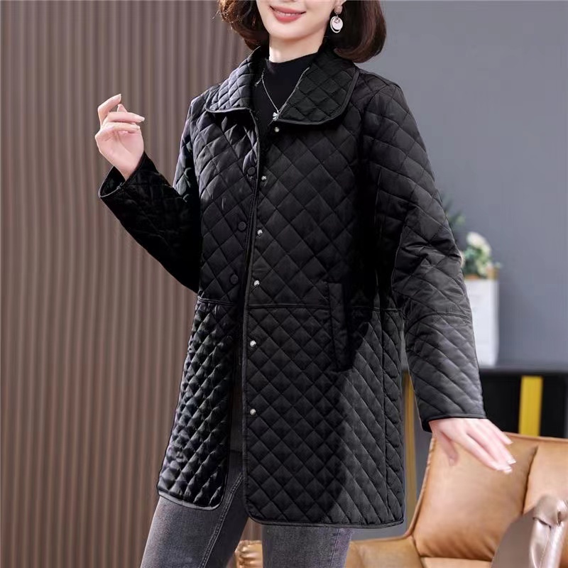 Cappotto da donna in cotone ottavino sottile leggero casuale primavera autunno nuova giacca in cotone scozzese con diamanti di fascia alta 6XL capispalla femminile per il tempo libero