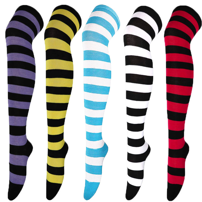 Calze a righe colorate Calzini sopra il ginocchio giapponesi Moda donna Mantieni caldi Soks Calze lunghe sottili sexy Calze a righe bianche nere