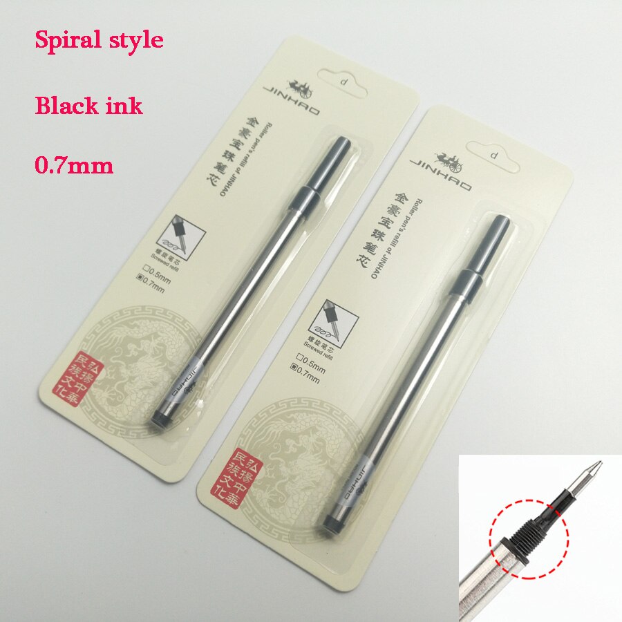 2Pcs/lot Rotating Threaded Port Ball pen's Refills Black and Blue ink 0.5-0.7mm Nib Ballpoint pen Refills Office School Supplies: 2pcs Black 0.7