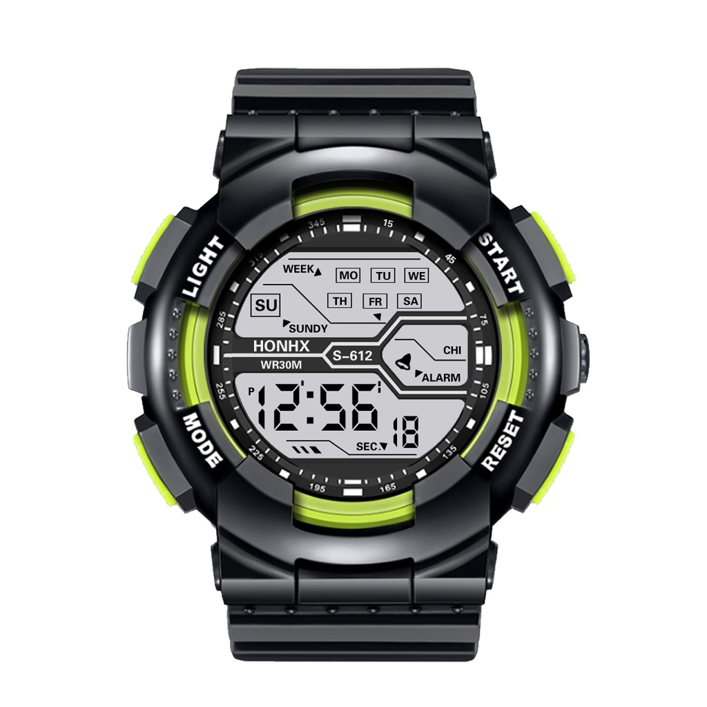 Klassisk stil herreure urskive herre drenge led digital stopur gummi armbåndsur solid rem relogio ur: Gul