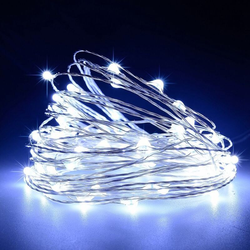 ROPIO 2M/5M LED Copper String Lights AA Battery Operated LED String Fairy Lights Christmas Wedding Party Decoration: White / 5M 50LEDs