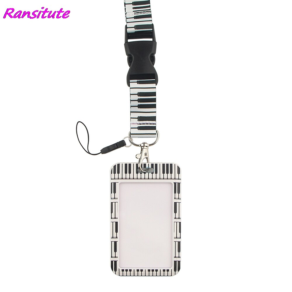 Ransitute-cordón para tarjetas de crédito, tarjetero titular de la identificación, bolsa de viaje, tarjeta bancaria, autobús, insignia, color blanco y negro, R1506