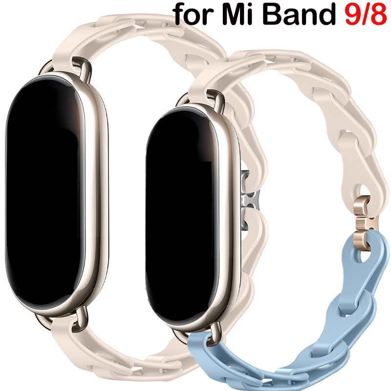 Rubber Strap for Xiaomi Mi Band 9 Stainless Steel Buckle Bracelet for Miband 8 NFC Lady Style Replacement Silicone Band