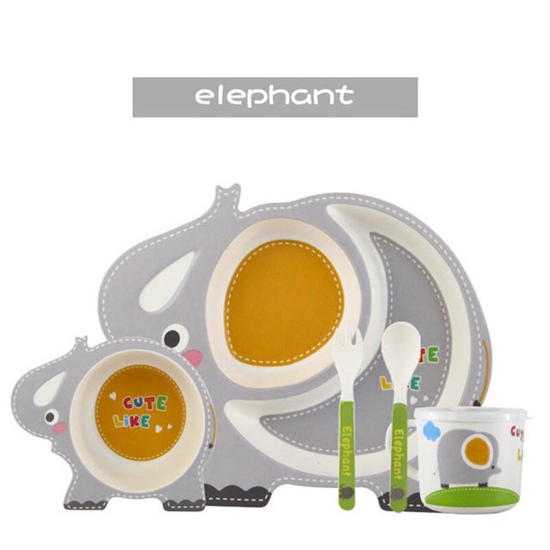 5 stk/sæt miljøvenlig bambusfiber baby tallerken fade børneservice sæt spisestel foderskål adskillelse tallerken: 4