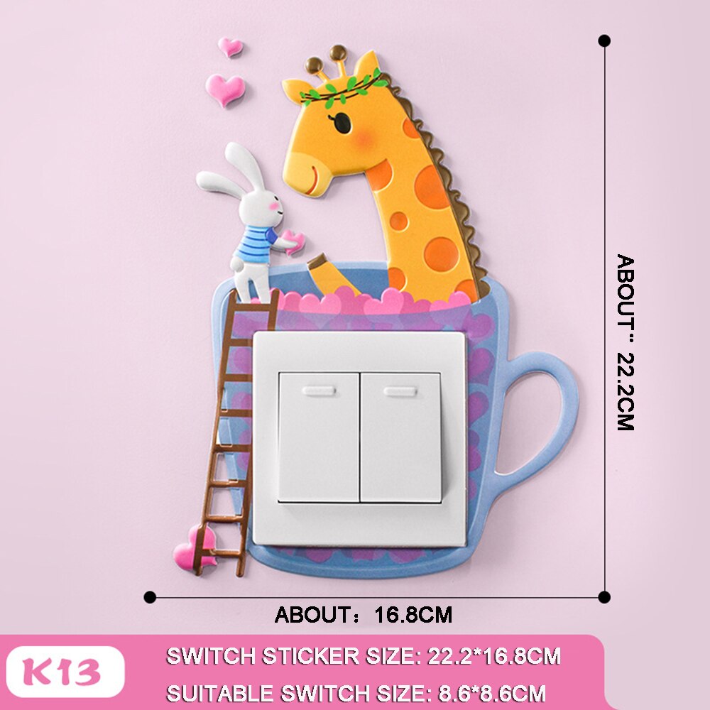 3D cartoon style switch sticker Home Decor Kids Room Decoration Stickers With Fairy Tale Animal Style Luminous Wall Sticker: K13