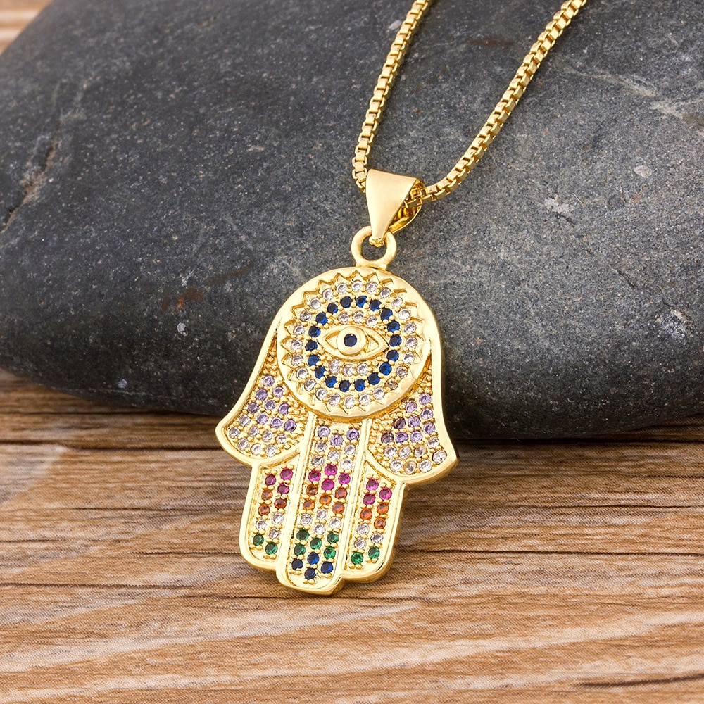 Hamsa Evil Eye Necklace For Women Collares Colorful Palm Fatima Necklace Best Party Birthday Jewelry