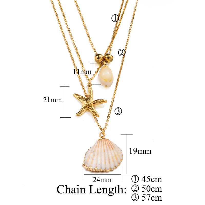 BAOYAN Boho Multi Gelaagde Rvs Kettingen Gouden Zeester Seashell Hanger Kettingen Wit Natuurlijke Shell Kettingen Vrouwen