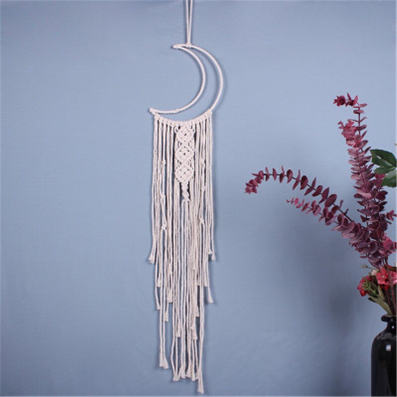 Lune et étoile macramé tapisserie murale suspendus Boho lune étoiles capteur de rêves tenture murale pendentif pour enfants filles chambre décoration: Bourgogne