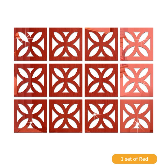 Pegatina de espejo de flores de cuatro hojas de hueco para sala de estar, papel tapiz de decoración de dormitorio, calcomanías de espejo acrílico para decoración del hogar, bricolaje: Red