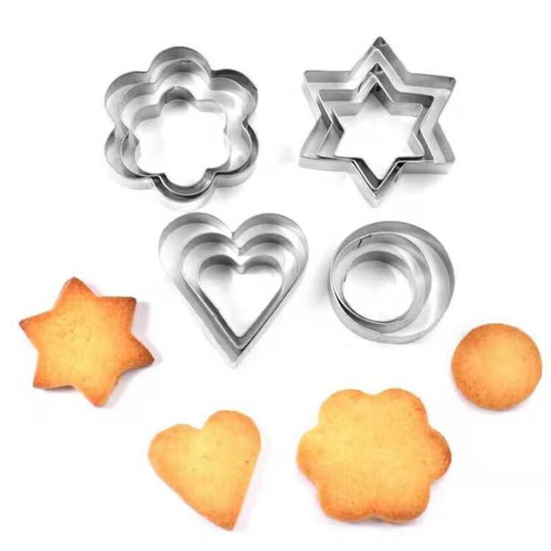 Juego de moldes de acero inoxidable para galletas, utensilios para hornear, molde para fruta, huevo cortado, forma de estrella, corazón, redondo, 12 unids/set
