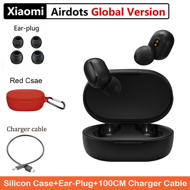 Alkuperäiset xiaomi redmi airdots tws bluetooth 5.0 langattomat bluetooth kuulokkeet stereo basso nappikuulokkeet: Punainen kotelokaapeli
