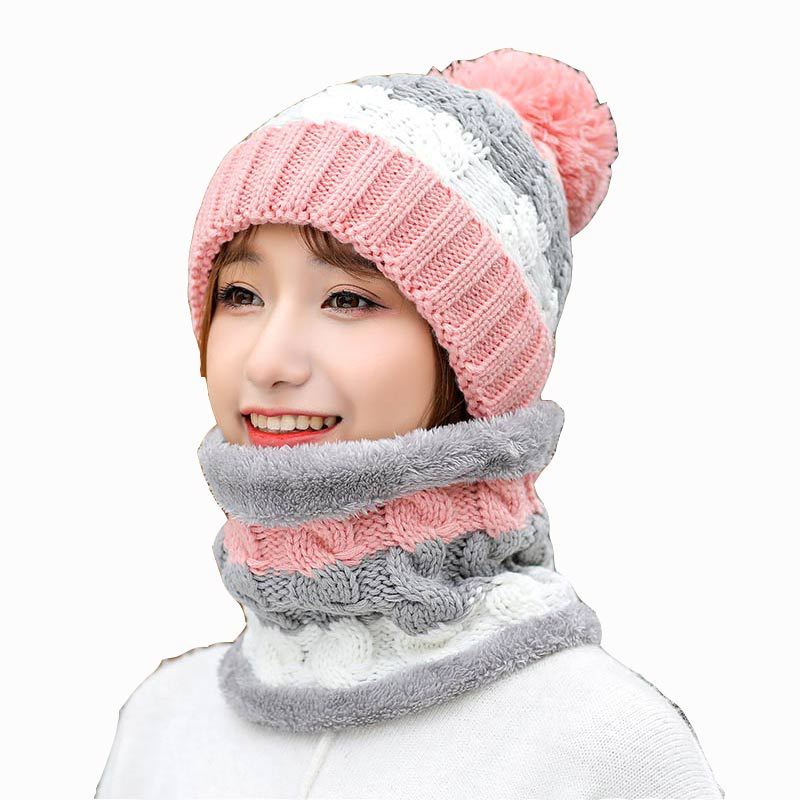 Gorro de invierno tejido, conjunto de bufanda para mujer, Gorro con pompón, conjunto de gorro y bufanda para mujer, accesorios de invierno cálidos y gruesos