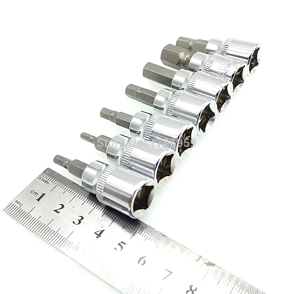 Hex bit socket skruetrækker 3/8 "indvirkning driver firkantet  h3 h4 h5 h6 h7 h8 h10 hex nøgle topnøgle værktøjer 3mm-10mm 7 delt sæt