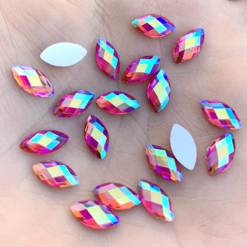 5*10mm 60pcs Horse eye Crystal AB Rhinestones Flat Back Acrylic Crystals Stones Non Hotfix Non Sewing Clear Beads B03: B031