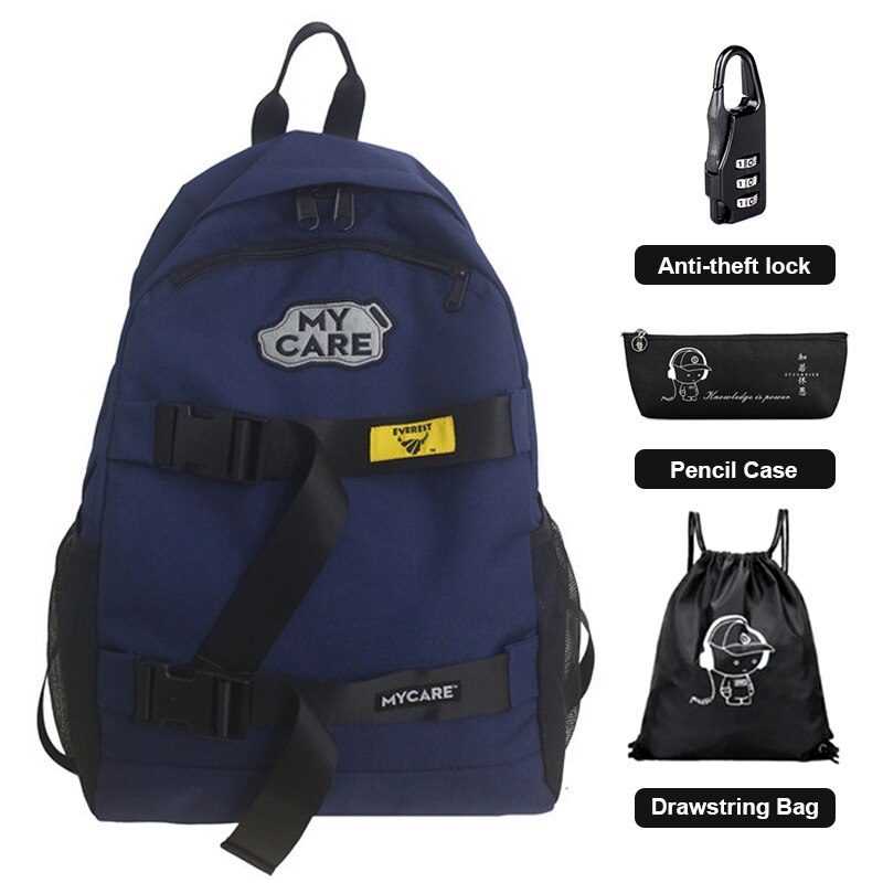 Stijl dubbele schouder vrouwelijke koreaanse junior middelbare school student schooltas oxford doek trend sport skateboard rugzak mannelijk: Blauw