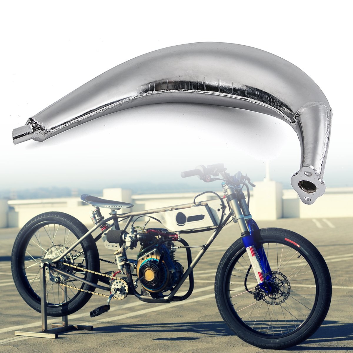 Banan lydpotte udstødning krom passer 49cc 50cc 60cc 66cc 80cc motoriserede cykel cykeldele motor cykeltilbehør 1/2 stk: 1 stk