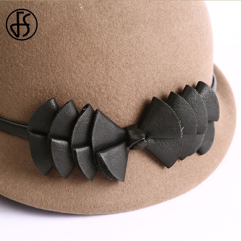 FS 100% Australian Wool Hat Women Lady Autumn Winter Chic Irregular Brim Fedora Hats Black Woman Party Formal Top Felt Caps