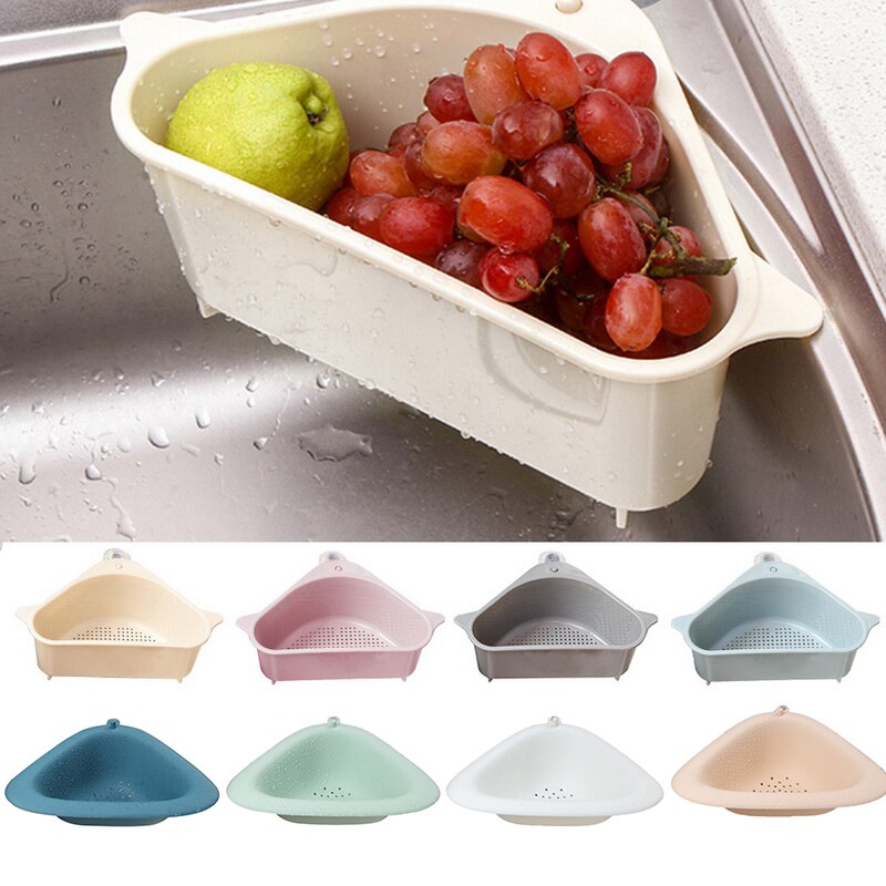 Cucina Triangolare Lavello Filtro di Scarico Verdura Fruite Scolapiatti Cesto di Supporto A Ventosa Spugna Rack di Stoccaggio Filtro Lavello Scaffale
