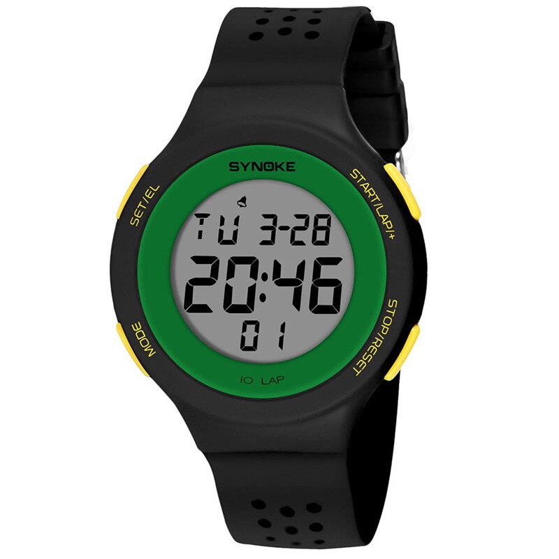 Synoke Multifunctionele Mannen Sport Horloges 50M Waterdicht Horloge Led Digitale Dubbele Action Elektronische Horloge Masculino: Green